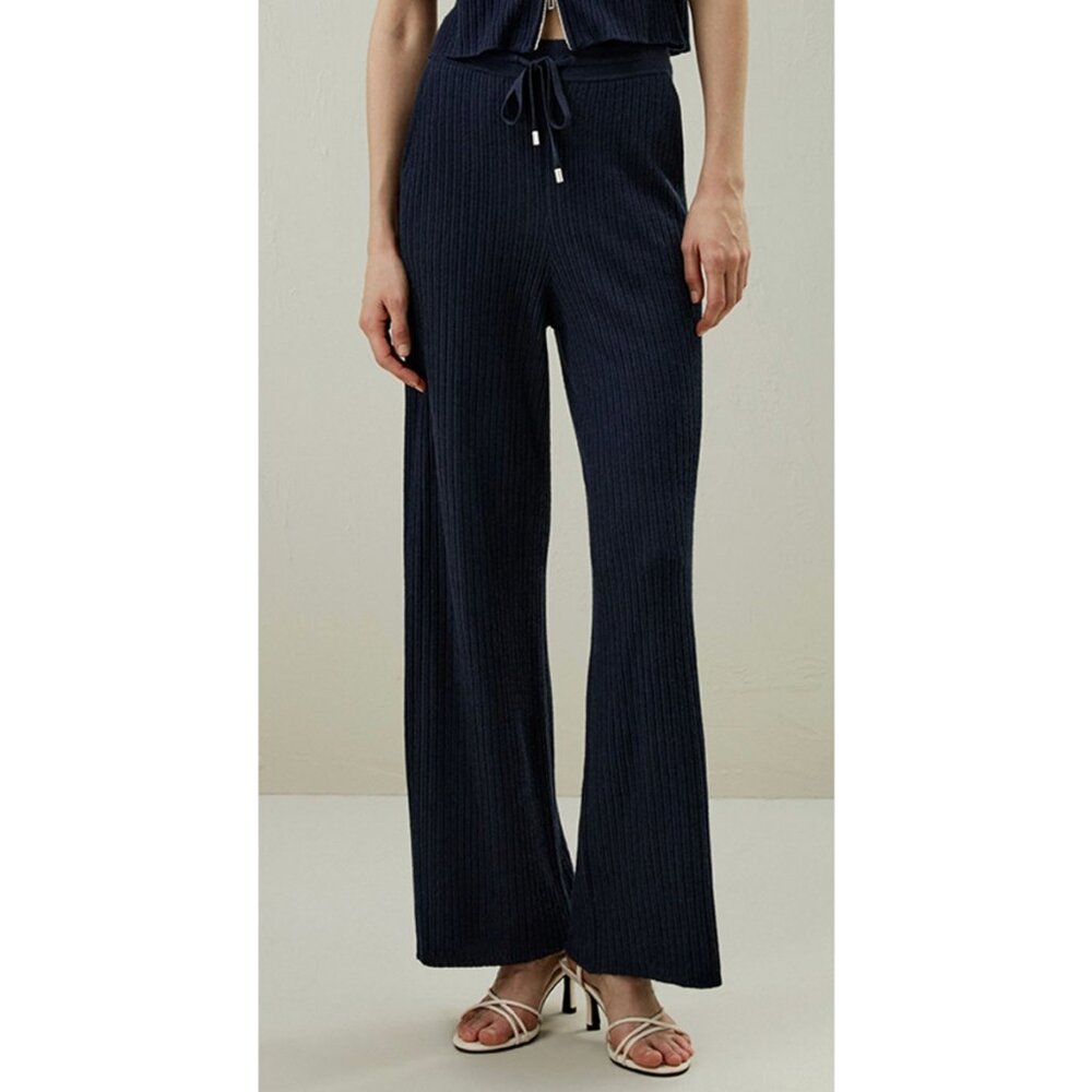 LILYSILK Oasis Knit Pants in Navy Blue Size Medium Wool Silk Minimalist Travel